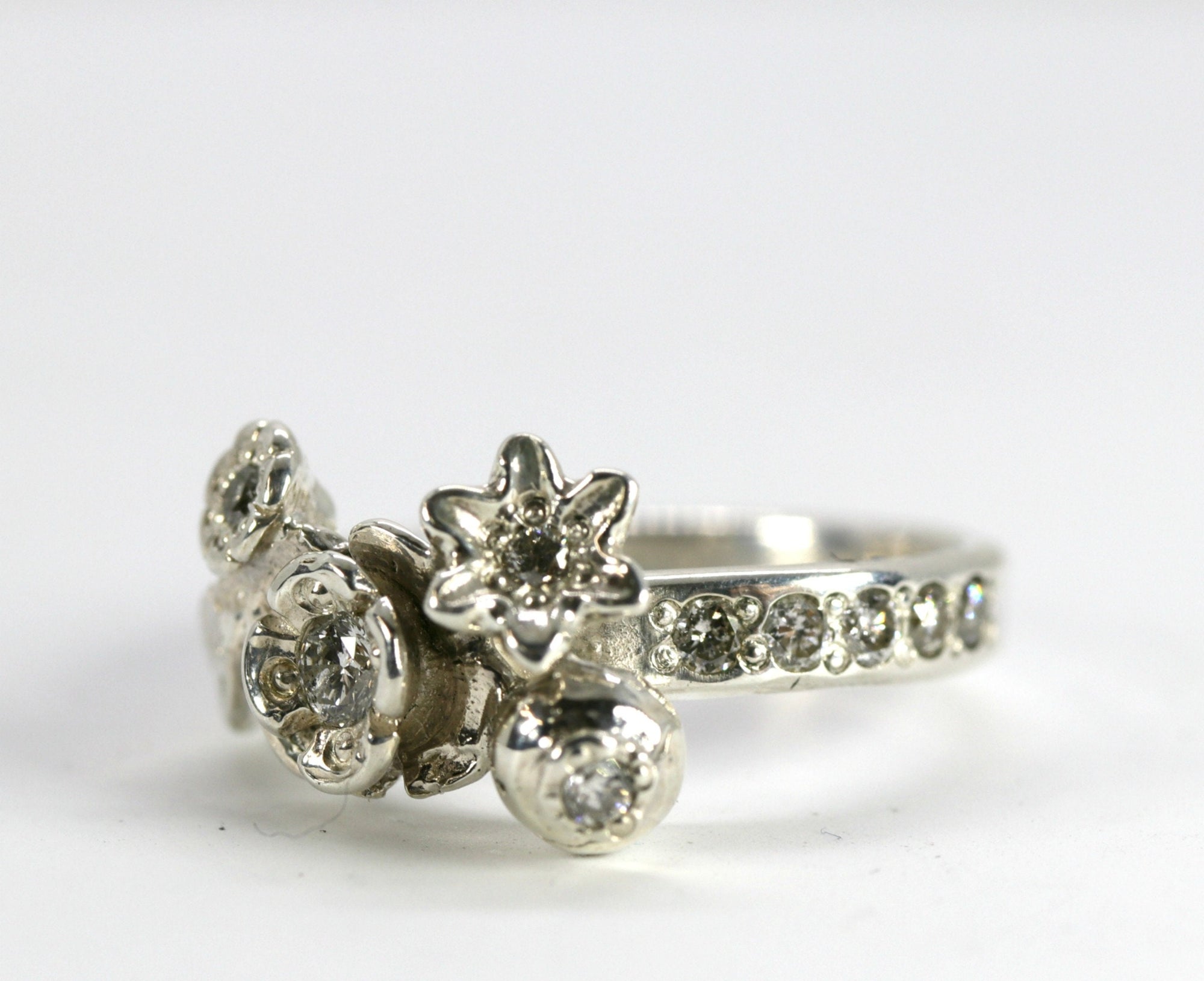 Sterling Silver Flower and Diamond Ring, Alternative Engagement Ring