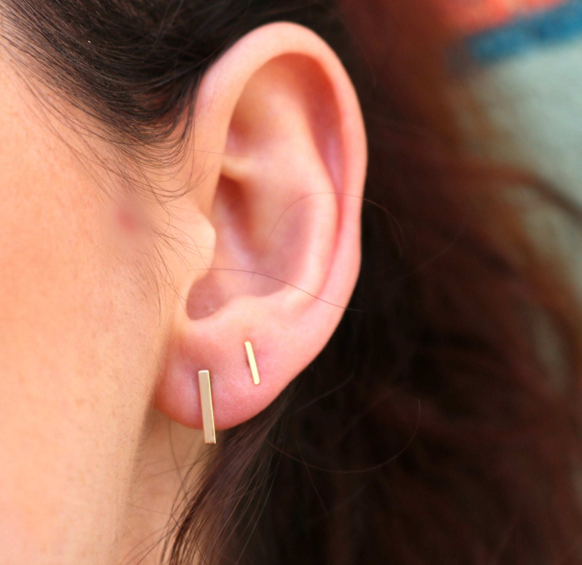 14k Solid Gold Bar Dainty Studs