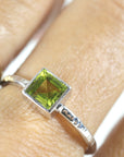 Princess Cut (Square) Peridot Ring, Sterling Silver, 14k White Gold Bezel Setting