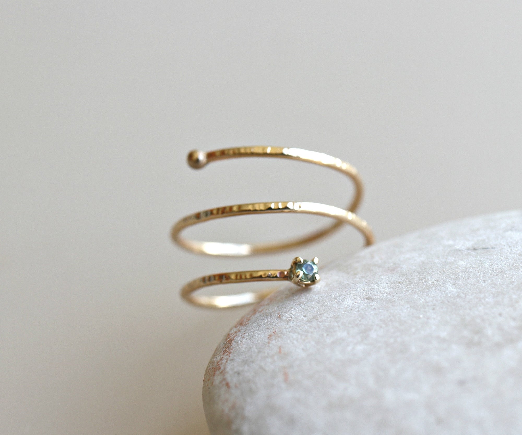 14k Gold Teal Blue Sapphire Wrap Around Gold Ring