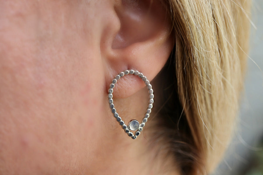 Large Teardrop with Gemstone Stud Earrings