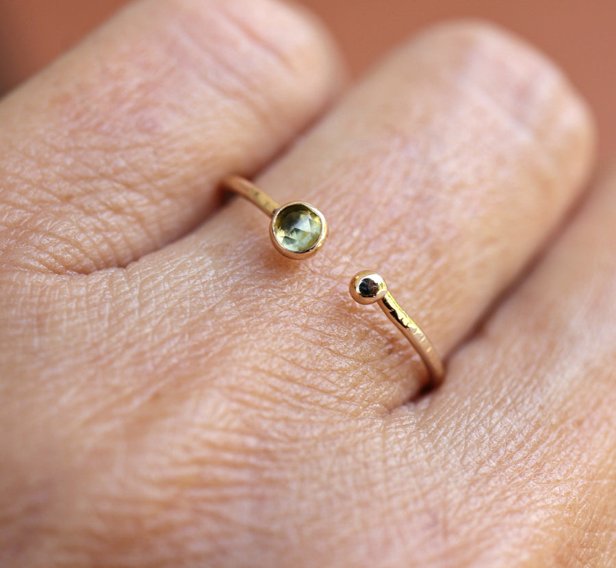 14k Gold Peridot Open Cuff Ring, August Birthstone Ring