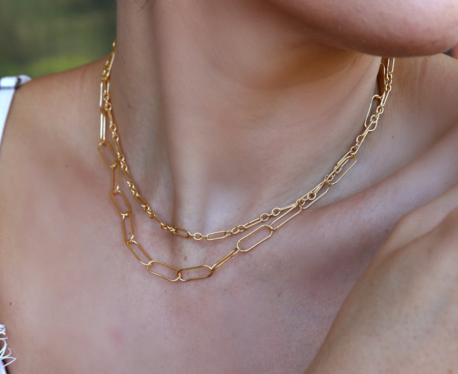 Dainty Long Short Link Gold Chain Necklace- Gold Filled