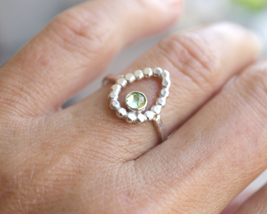 Personalized Statement Ring Sterling Silver, Unique Handmade Birthstone Ring, Beaded Hammered Silver Gemstone Ring, Boho Ring