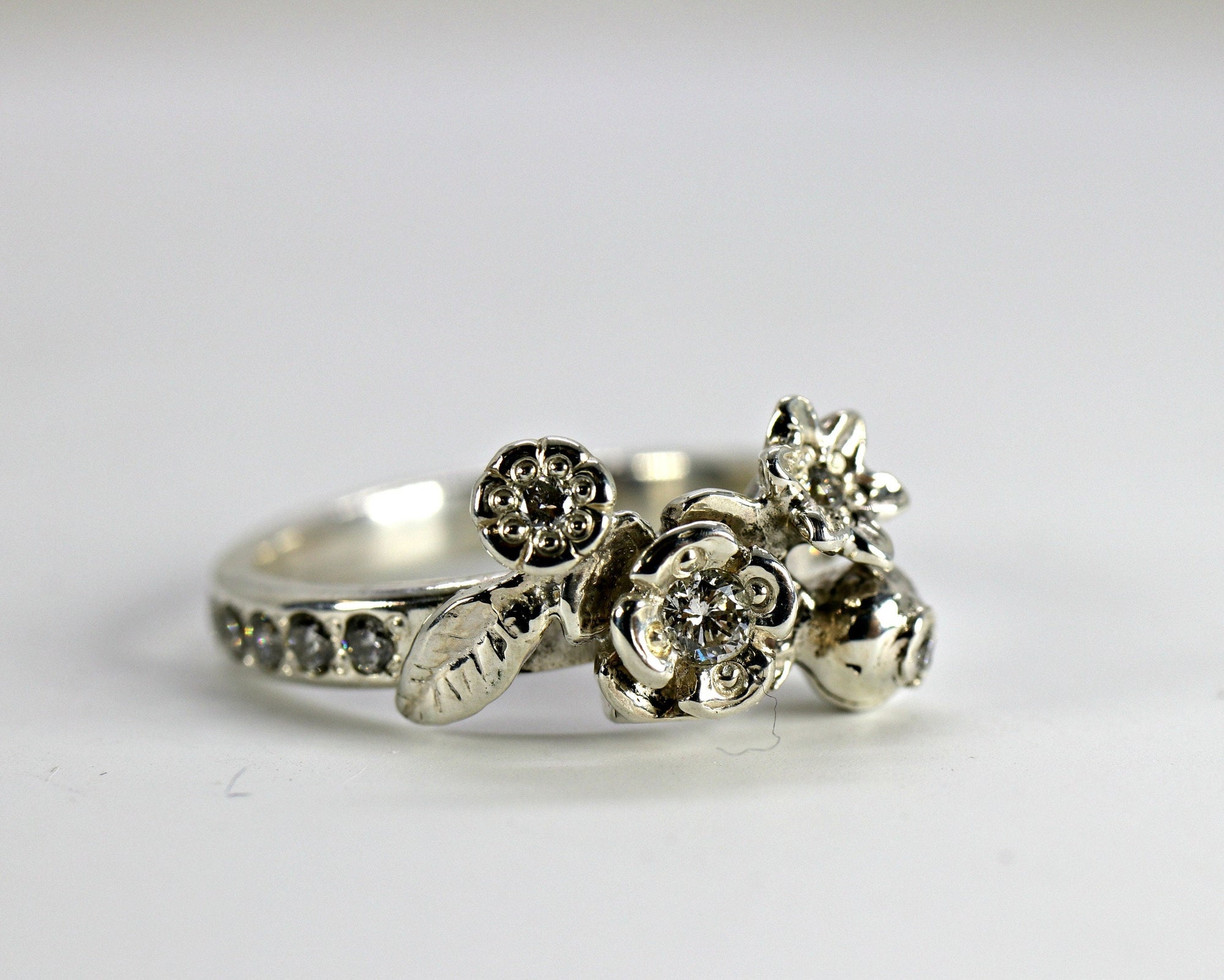 Sterling Silver Flower and Diamond Ring, Alternative Engagement Ring