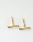 14k Gold Bar Dainty Studs, Minimalist Geometric Earrings