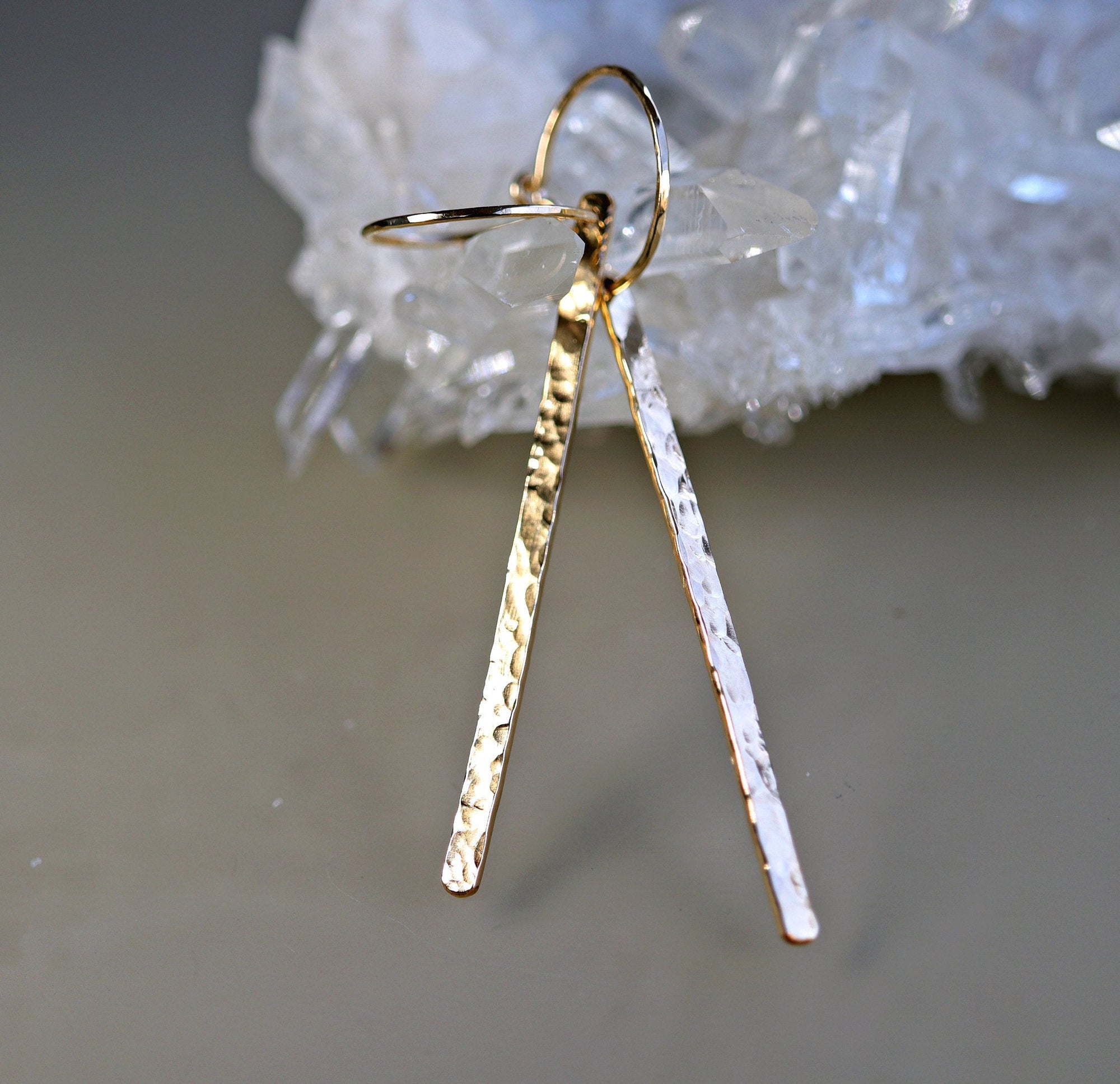 Hammered Gold Long Bar Earrings