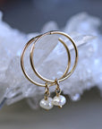 Pearl Hoop Earrings in Rose Gold or Yellow Gold, Bridal Earrings