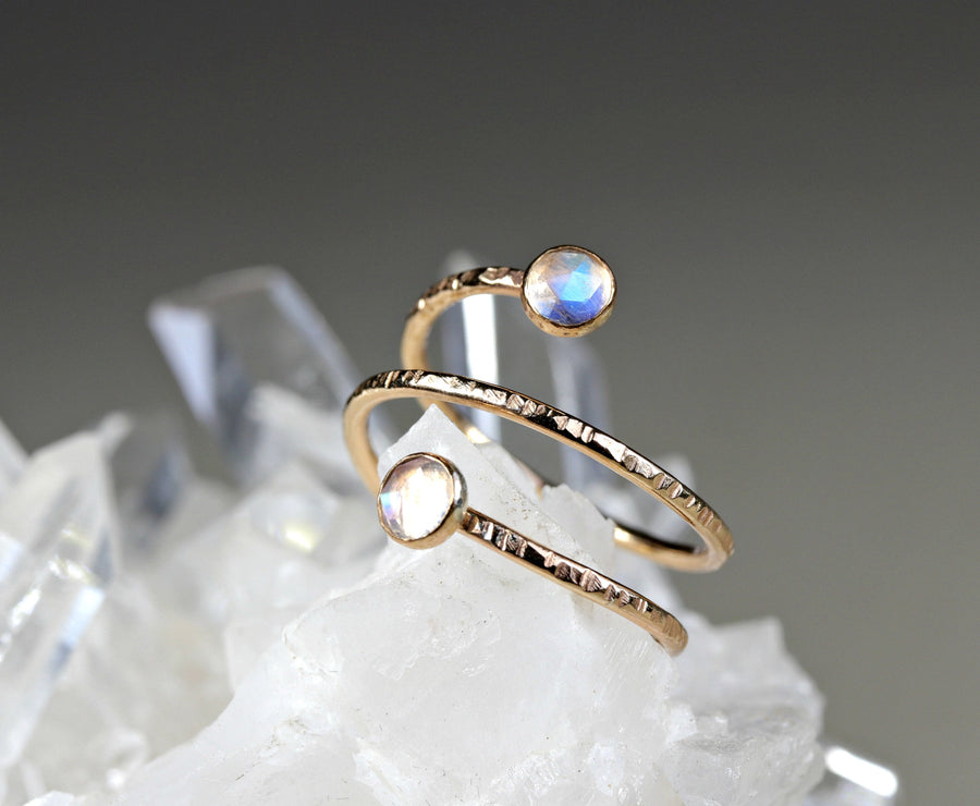 Rainbow Moonstone Spiral Ring in Gold Filled or Sterling Silver - Special Design