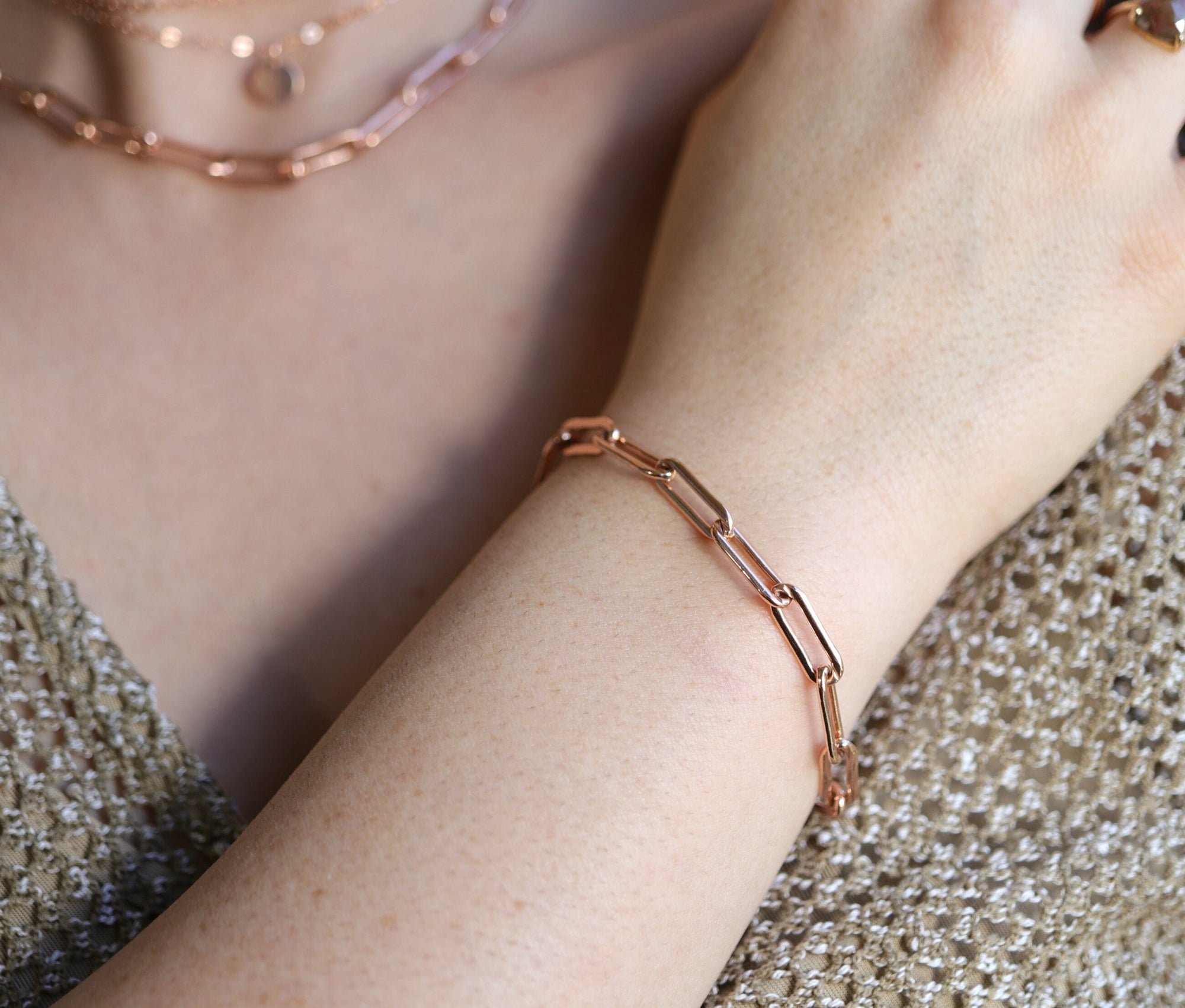 Rose Gold Chain Bracelet, Chunky Chain Bracelet, Rose Gold Link Bracelet, Rose Gold Filled Box Chain Link Bracelet, Best Friend Gift