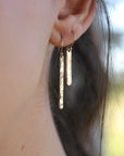 Skinny Hammered Gold Bar Earrings