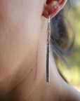 Long Hammered Silver Bar Earrings
