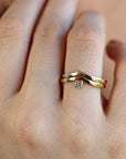 14k Gold Chevron Wedding Band with Diamond Ring
