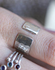 Sterling Silver Wide Hammered Band, Personalized Open Cuff Ring