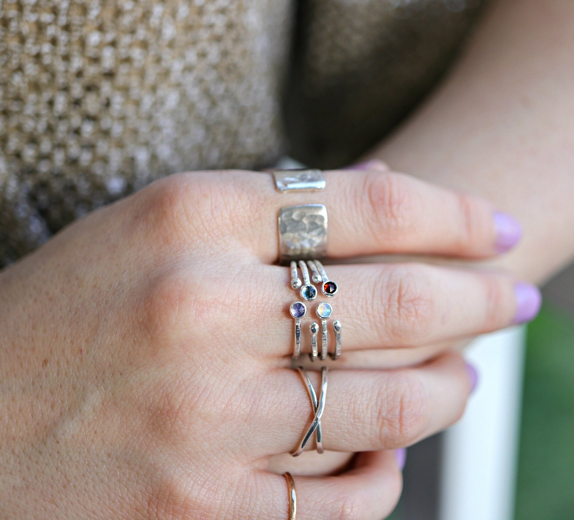 Sterling Silver Wide Hammered Band, Personalized Open Cuff Ring