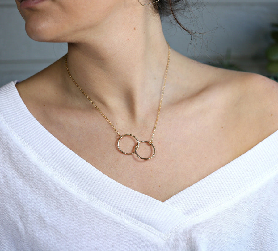 Interlocking Circle Necklace, Gold Double Circle Necklace