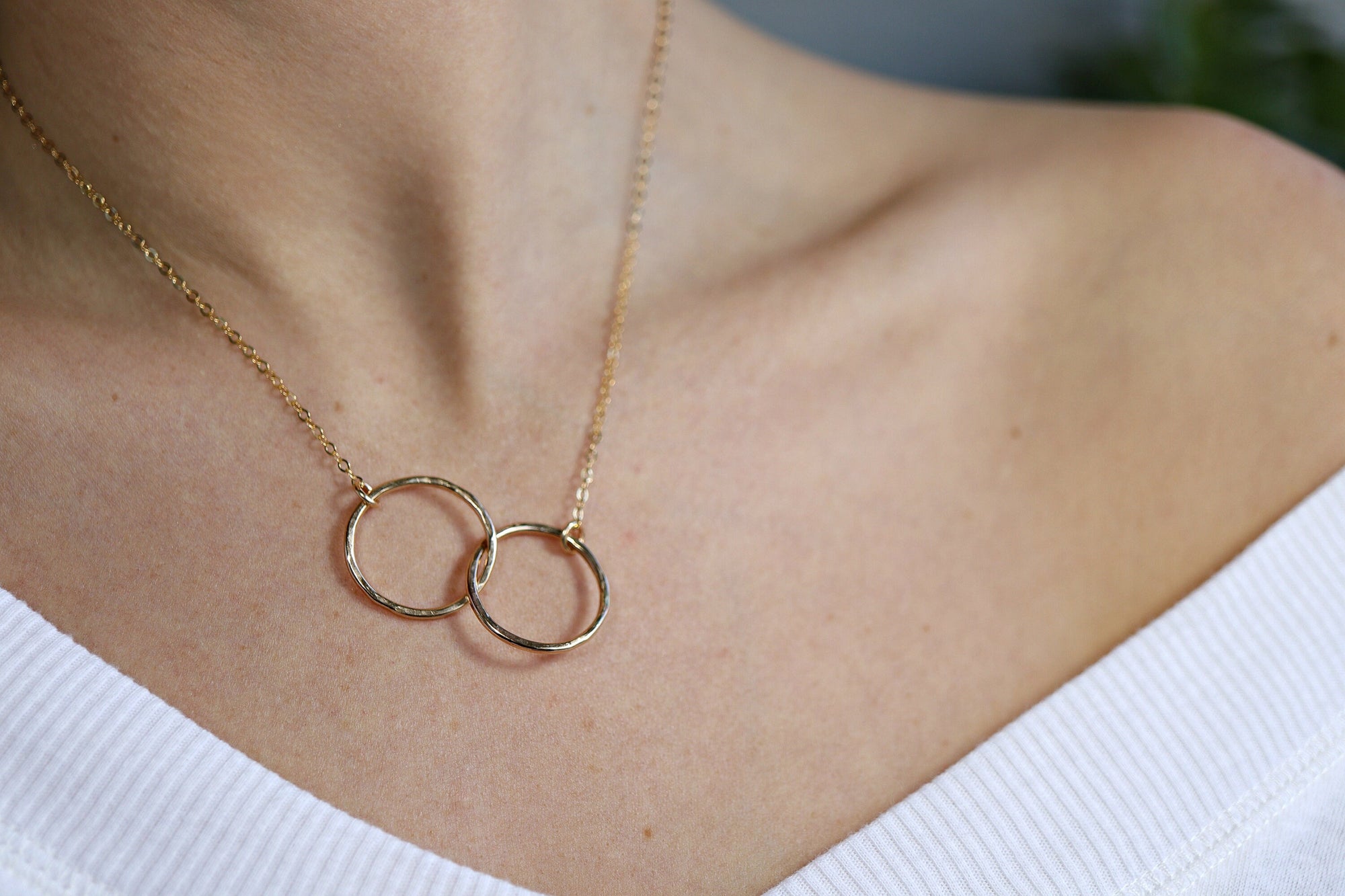 Interlocking Circle Necklace, Gold Double Circle Necklace