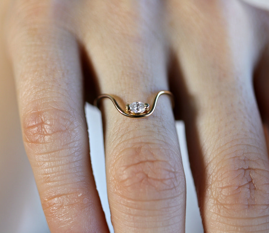 Curved Wedding Ring, Marquise Diamond Gold Band