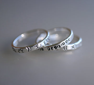Hand Stamped Silver Ring, Personalized Stacking Ring