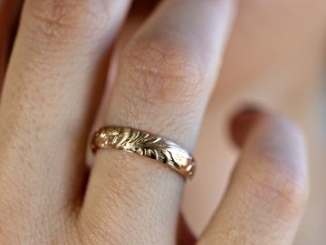 14k Gold Floral Wedding Band, Art Nouveau, Romantic Ring