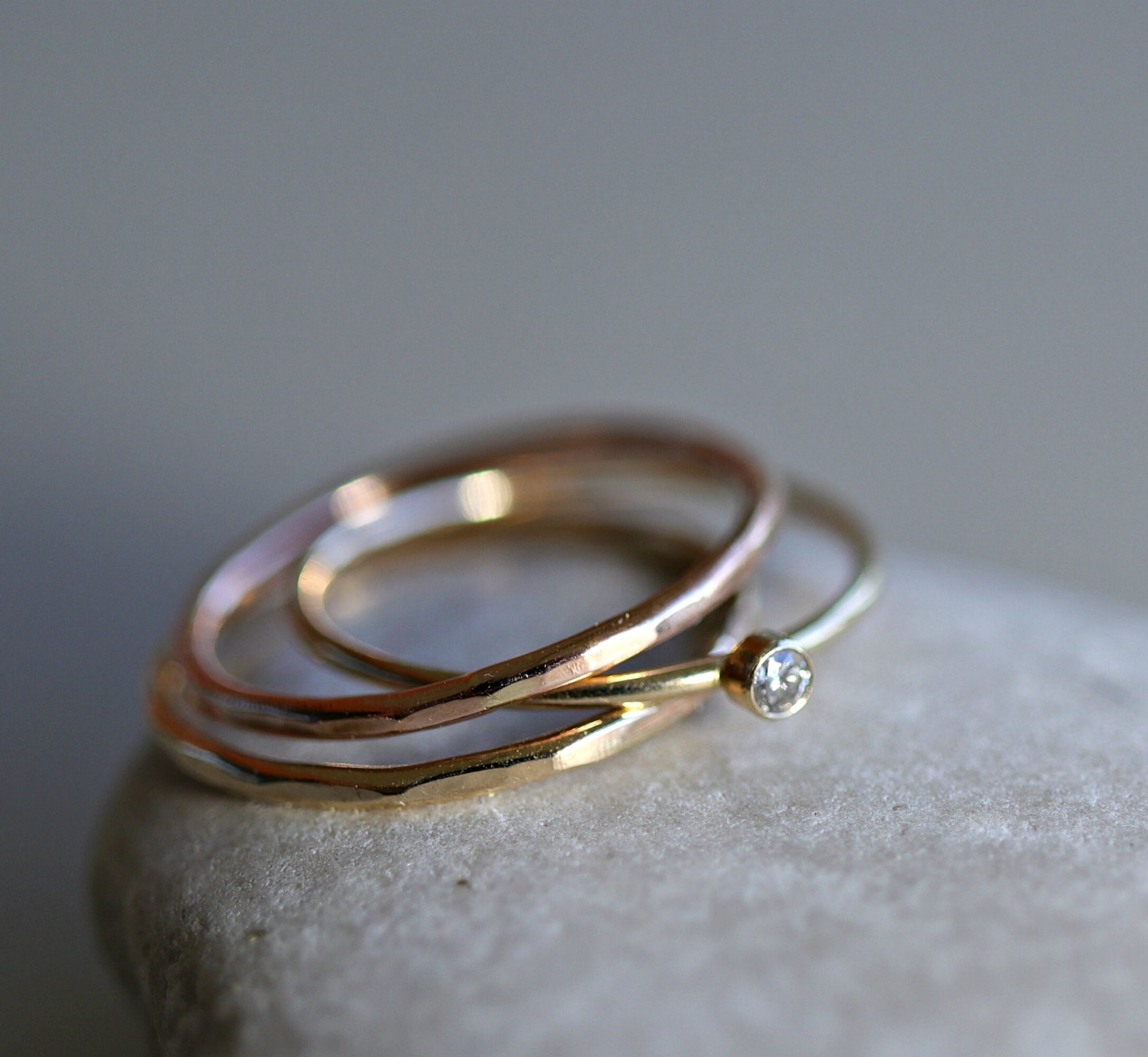 14K Solid Gold Ring Set of 3