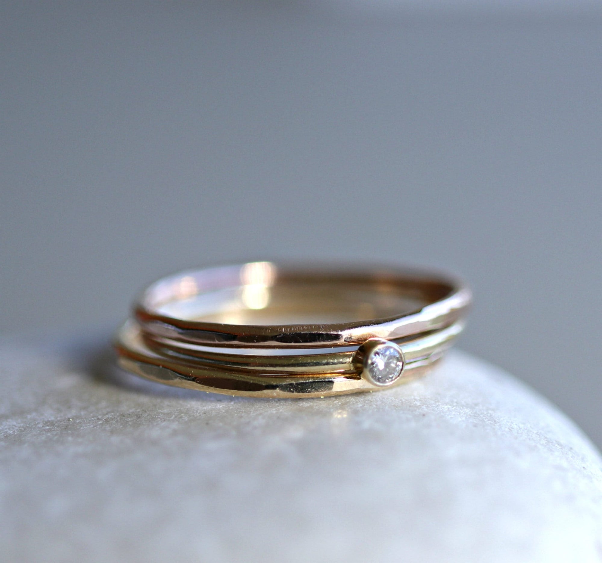 14K Solid Gold Ring Set of 3