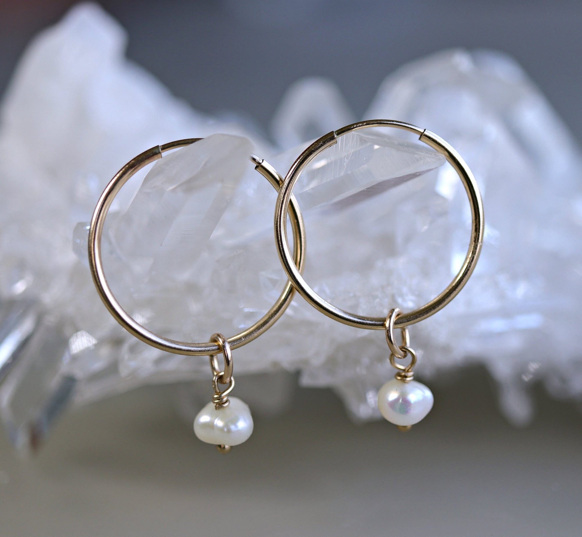 Pearl Hoop Earrings, Rose Gold Bridal Jewelry, Gold Filled Hoops