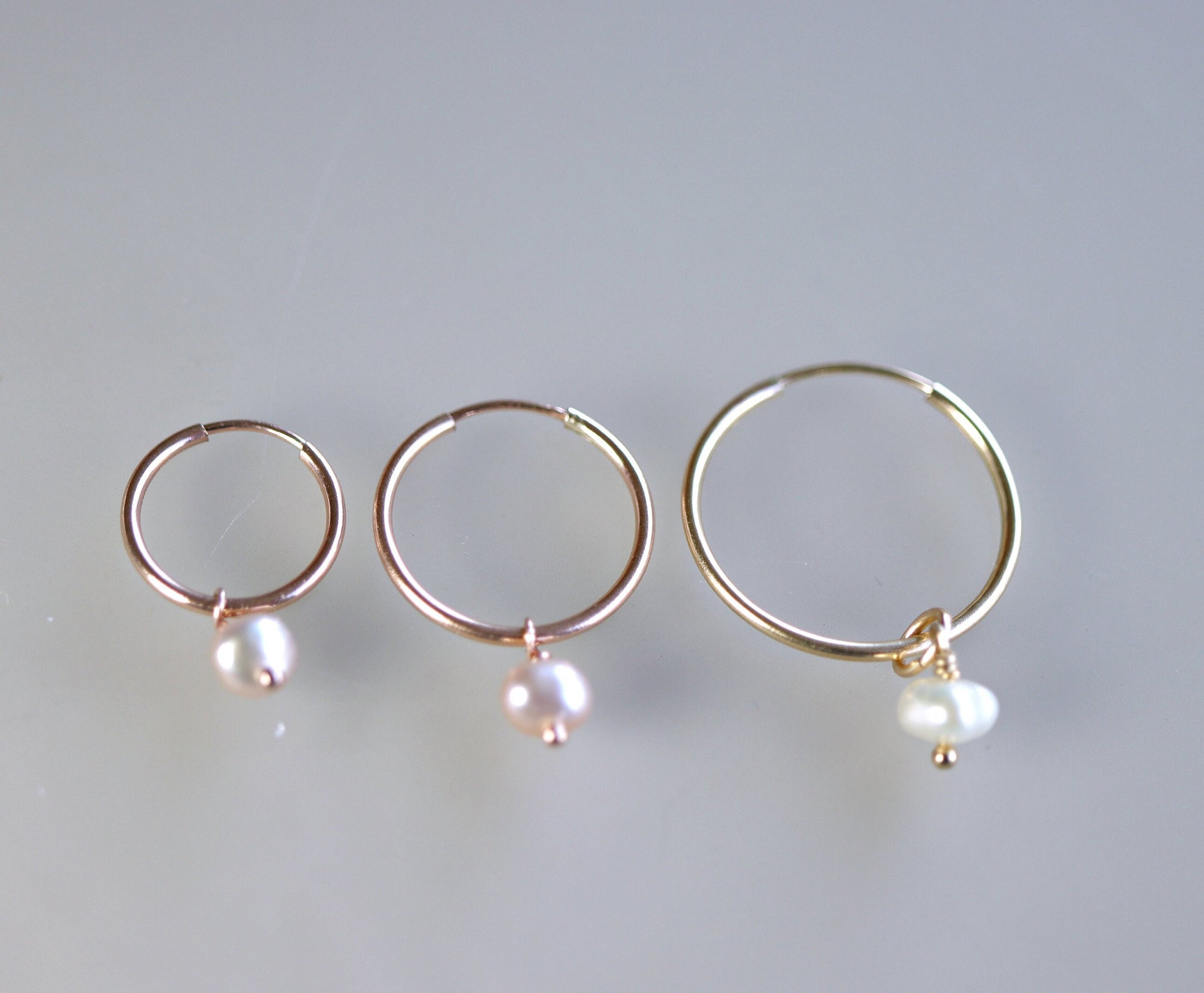 Pearl Hoop Earrings, Rose Gold Bridal Jewelry, Gold Filled Hoops