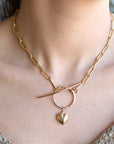Gold Toggle Chunky Thick Chain Necklace With Puffy Heart