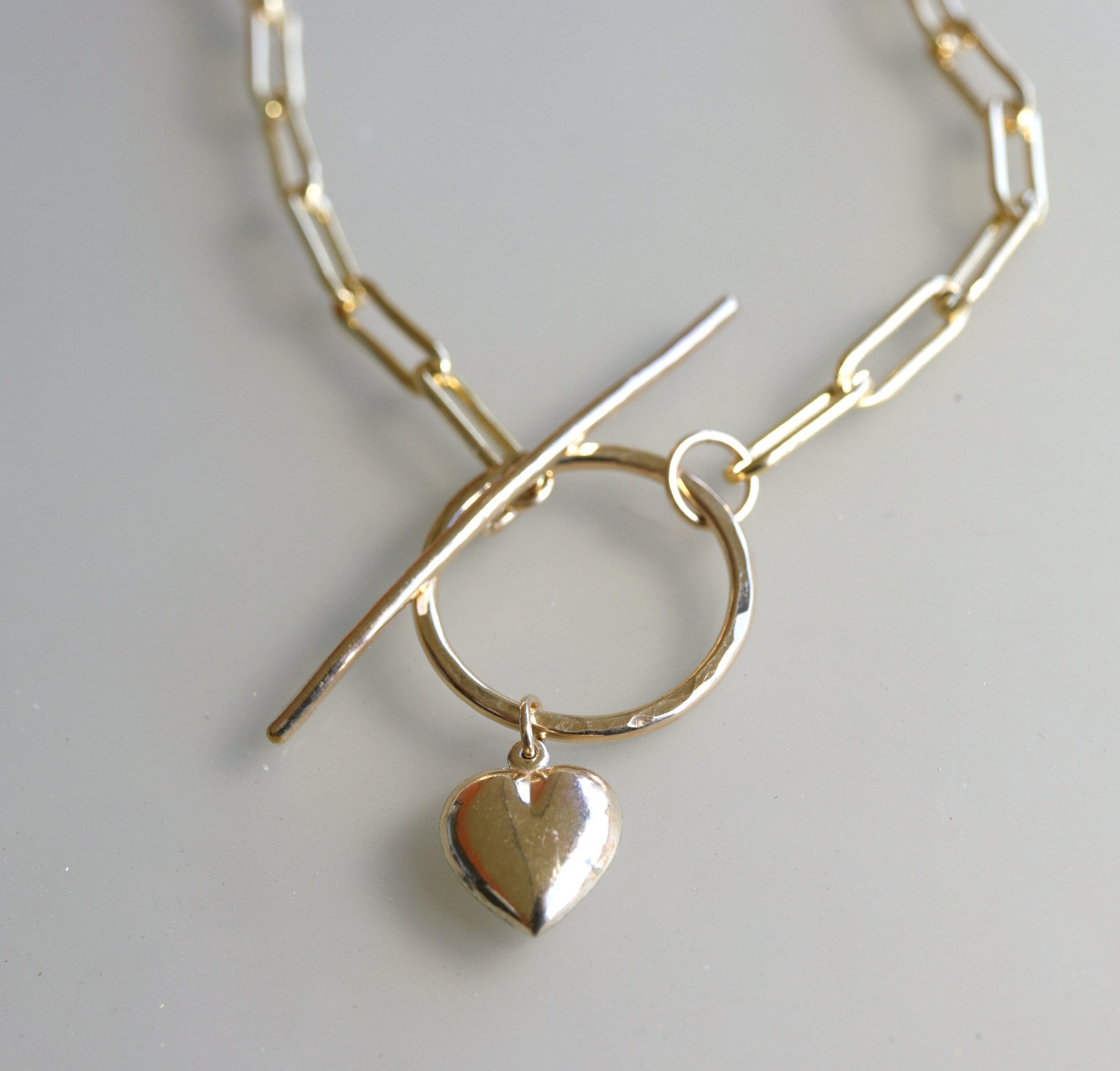 Gold Toggle Chunky Thick Chain Necklace With Puffy Heart