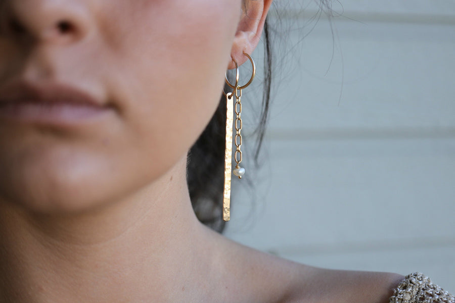 Hammered Gold Long Bar Earrings