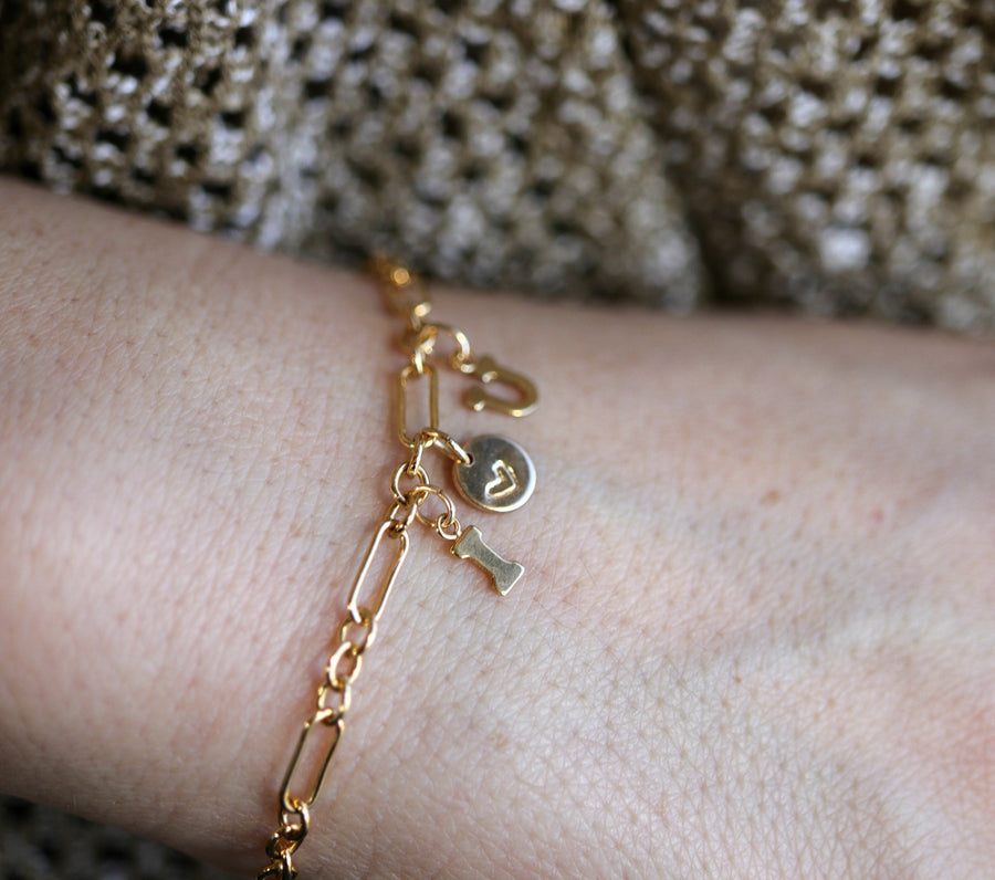Dainty Gold Initials and Heart Chain Bracelet
