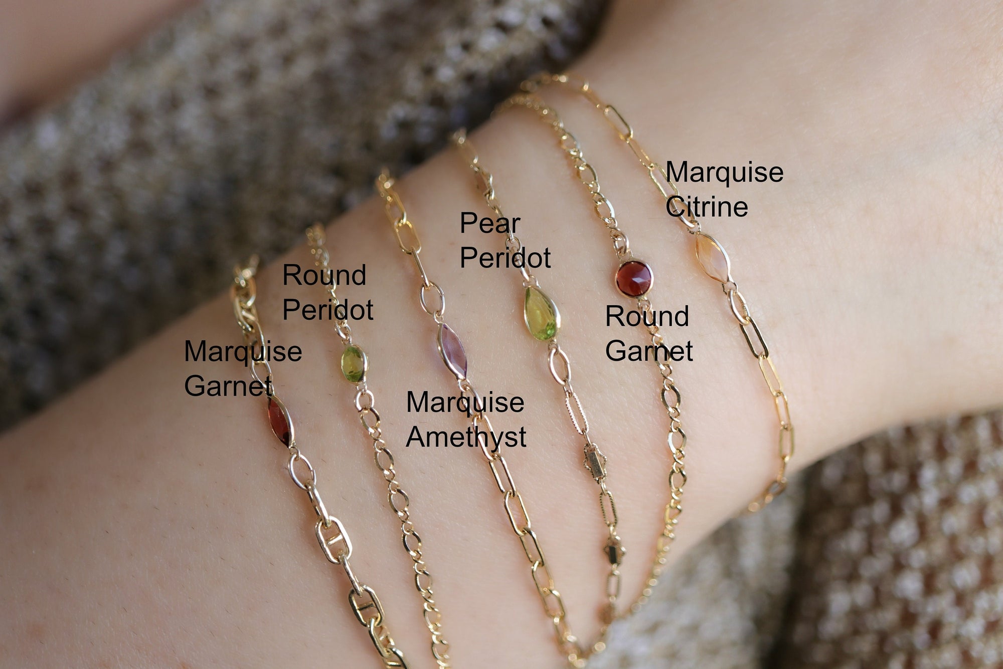 Gold Delicate Chain Birthstone Stacking Bracelet