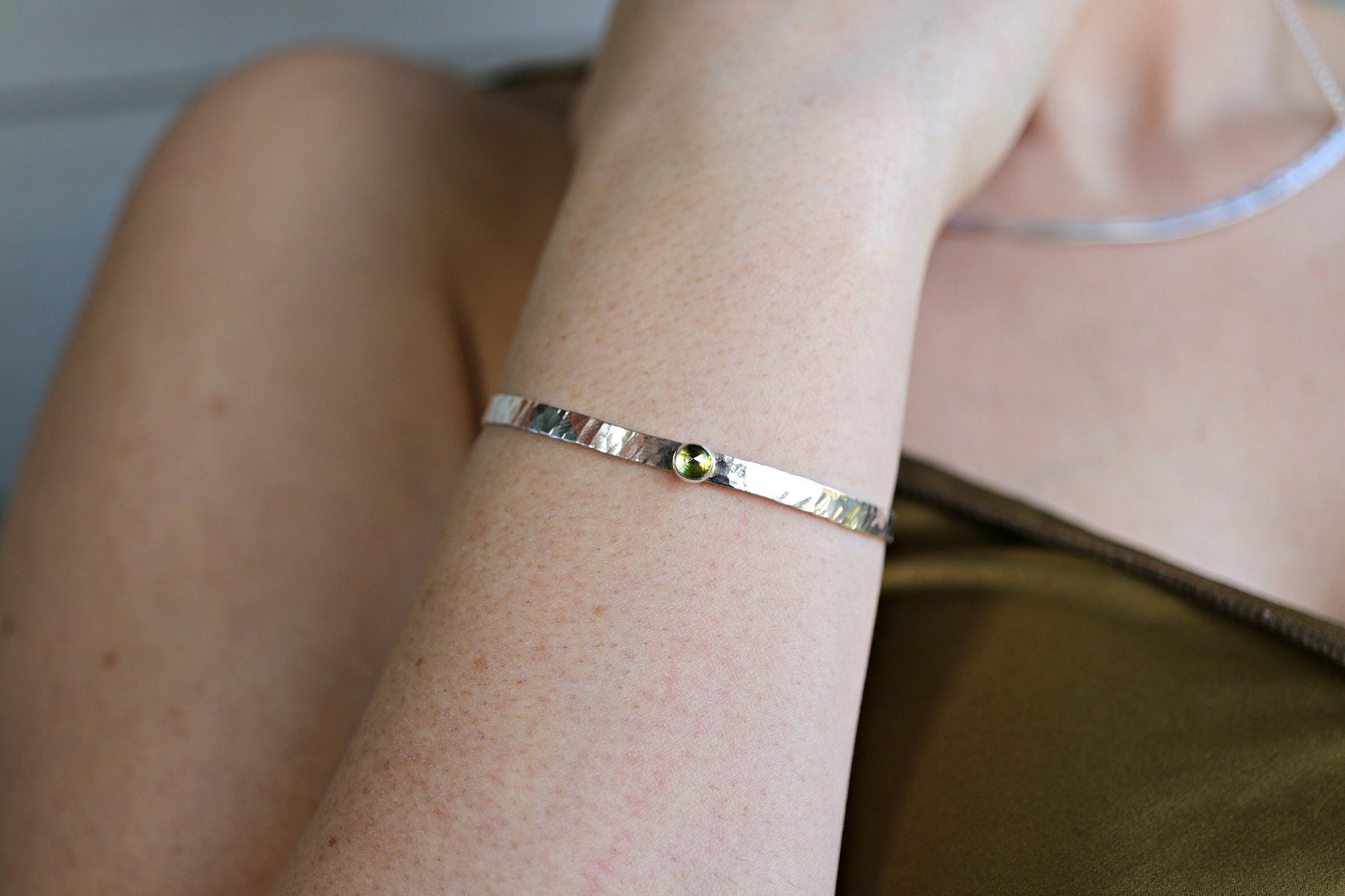 Peridot Sterling Silver Cuff Bracelet, Gold Filled Cuff