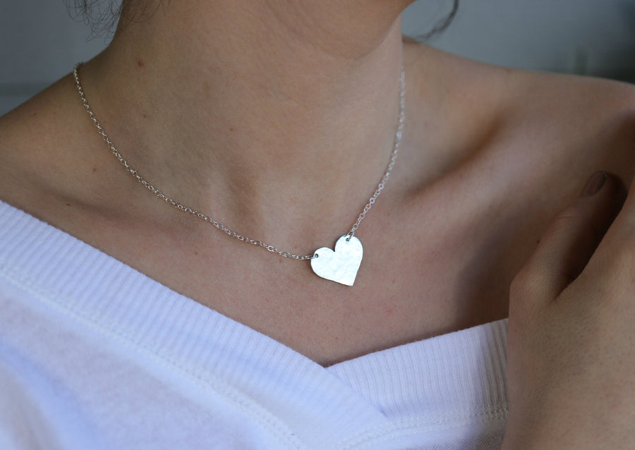 Silver Hammered Heart Personalized Necklace