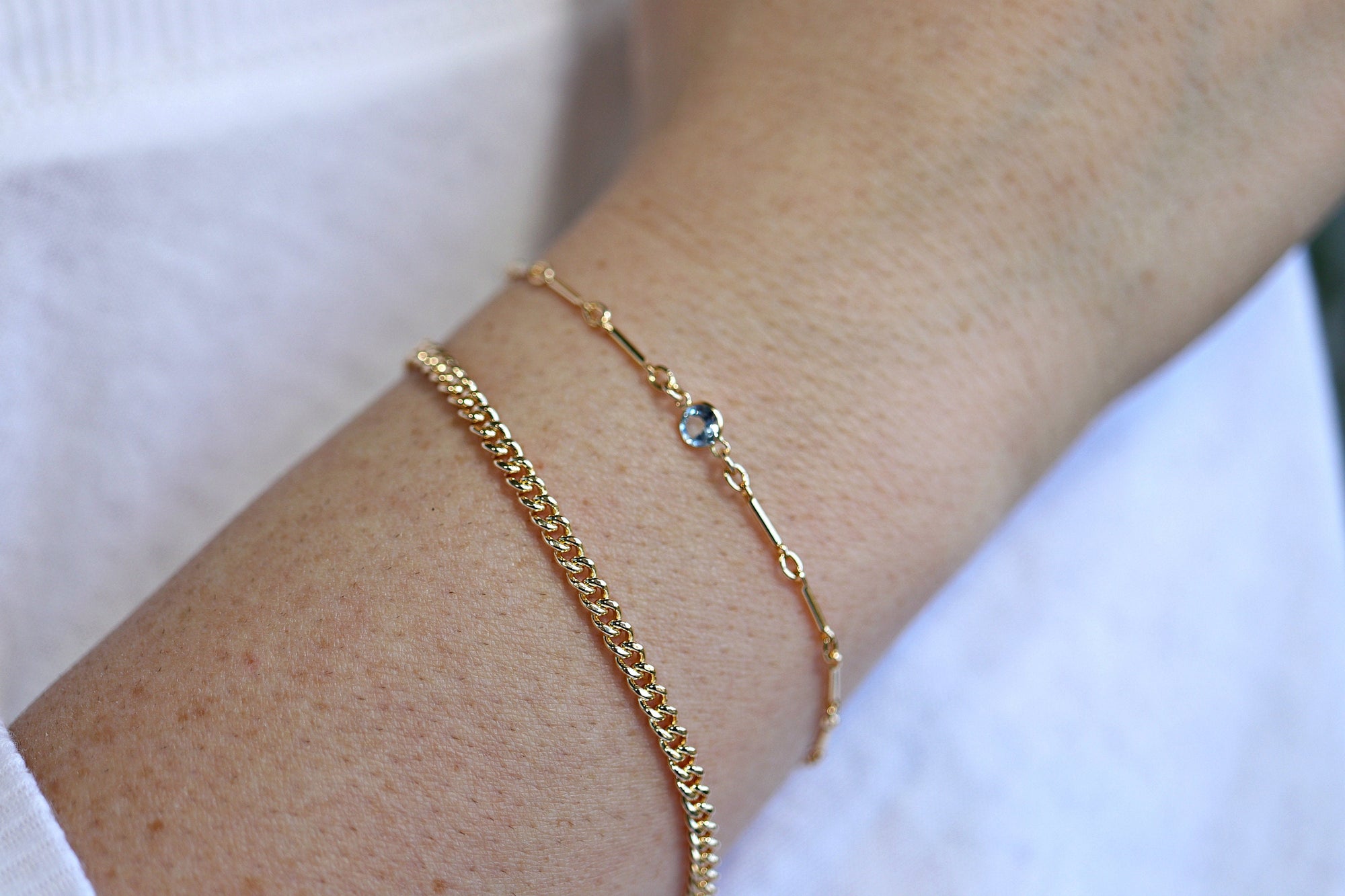 Dainty Gold Chain Blue Topaz Bracelet