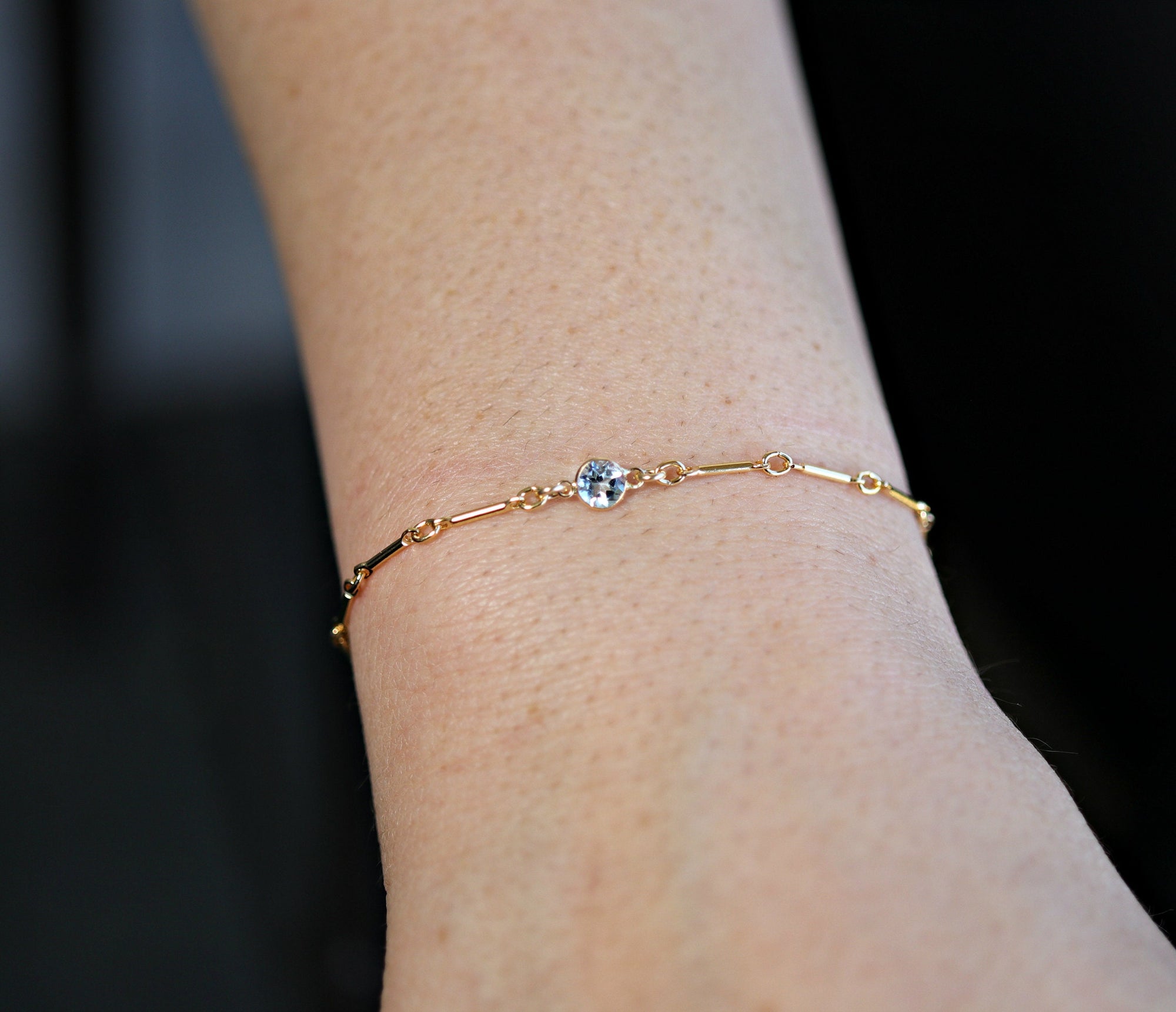 Dainty Gold Chain Blue Topaz Bracelet