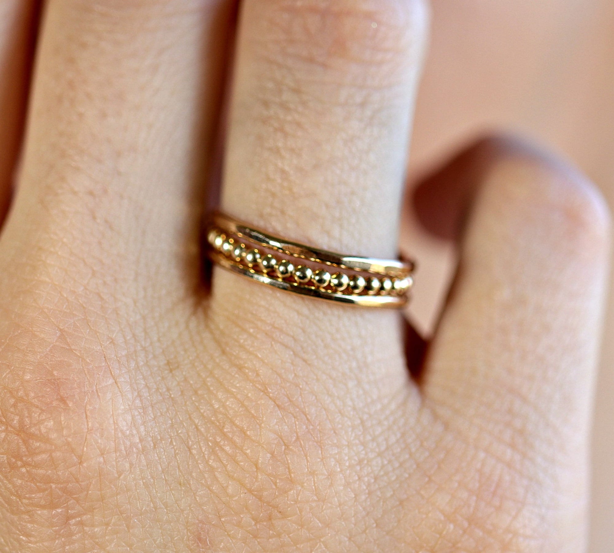 Beaded 14k Gold Stacking Rings, Set Of 3 Rings