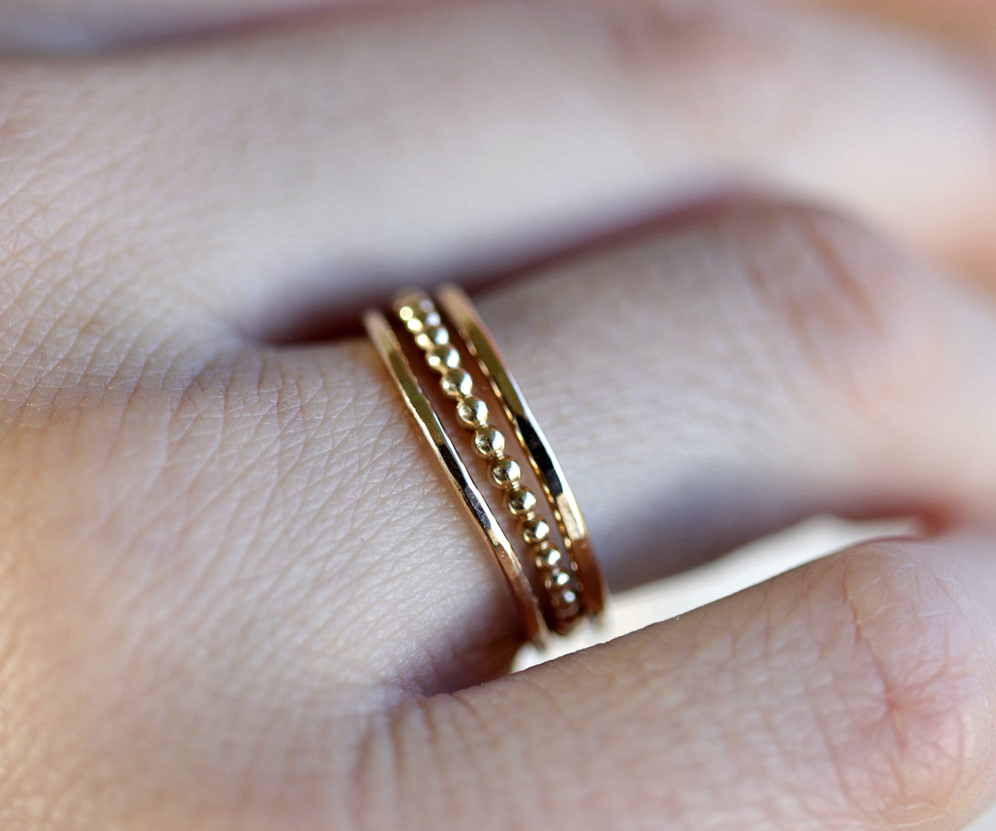 Beaded 14k Gold Stacking Rings, Set Of 3 Rings