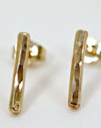 Minimal Simple Hammered Bar Stud Earrings Gold Filled