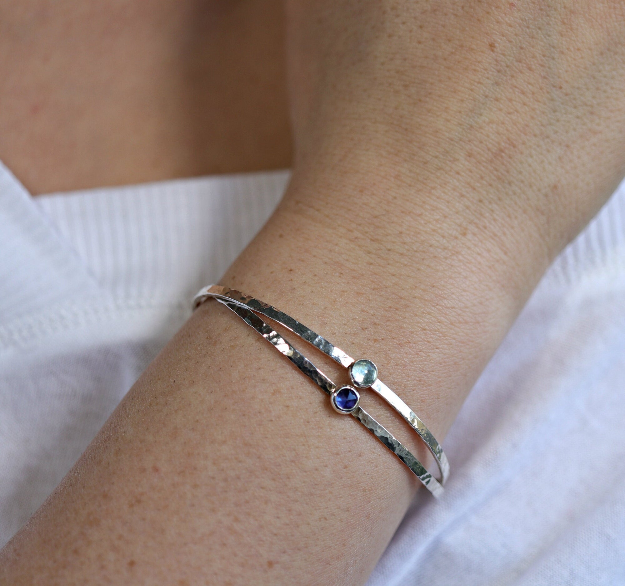 Birthstone Hammered Cuff Bracelet