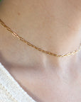 Thin Rectangle Link Chain Choker, Gold Filled Paper Clip Chain Necklace