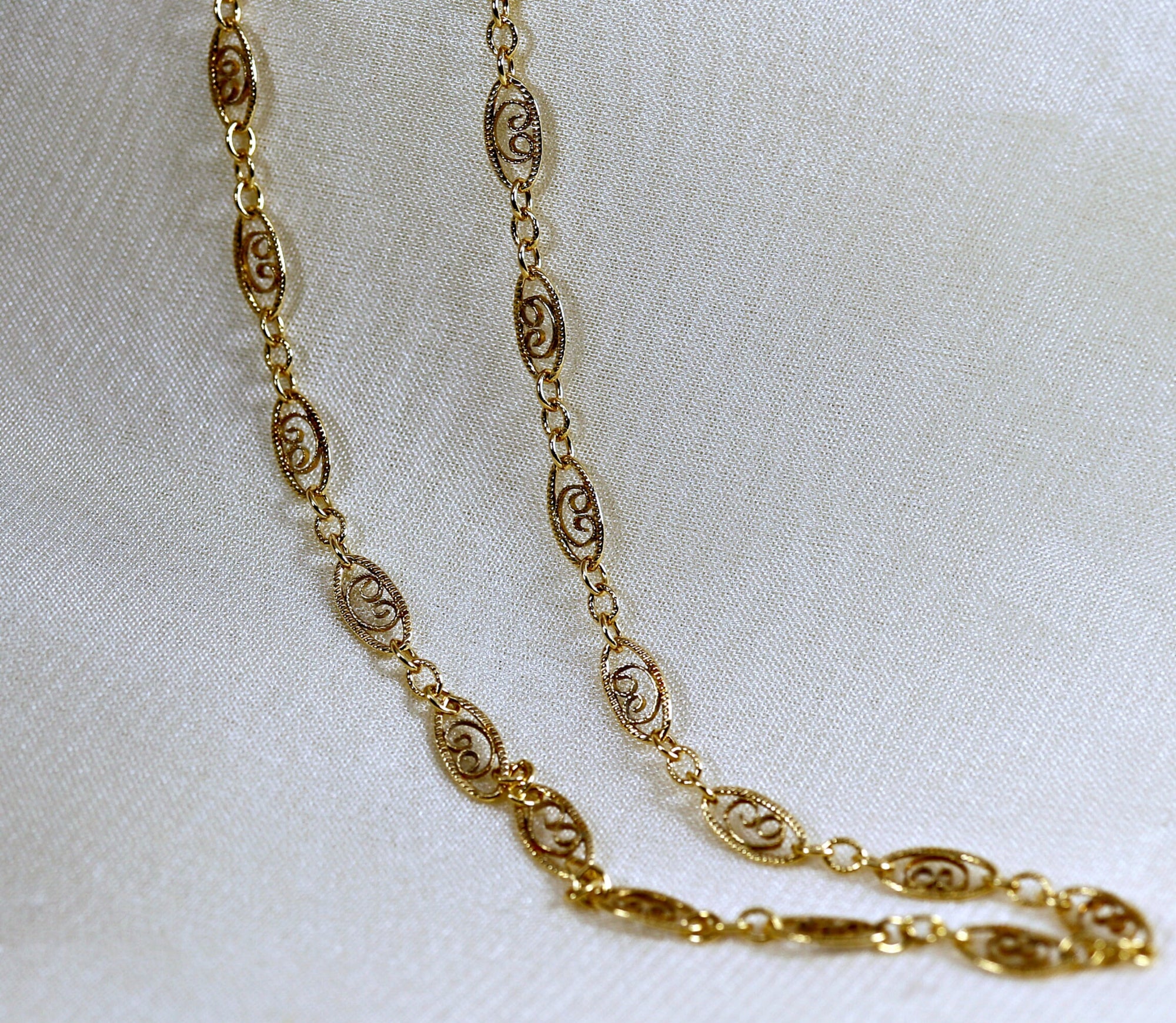 Gold Filigree Chain Necklace, Gold Filled Lace Necklace