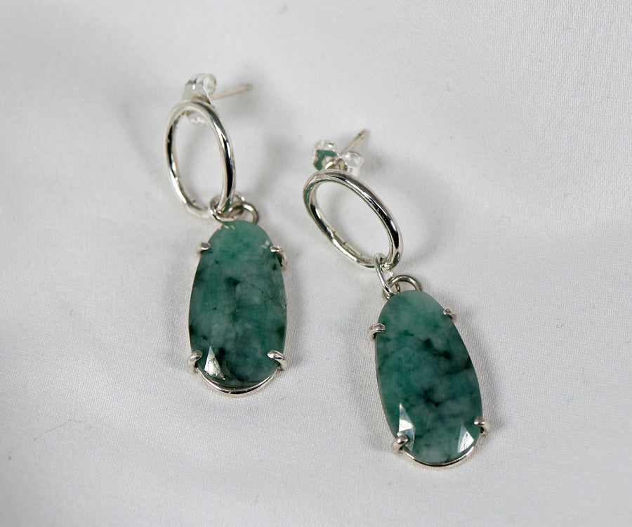Emerald Earrings Sterling Silver, Emerald Bridal Earrings