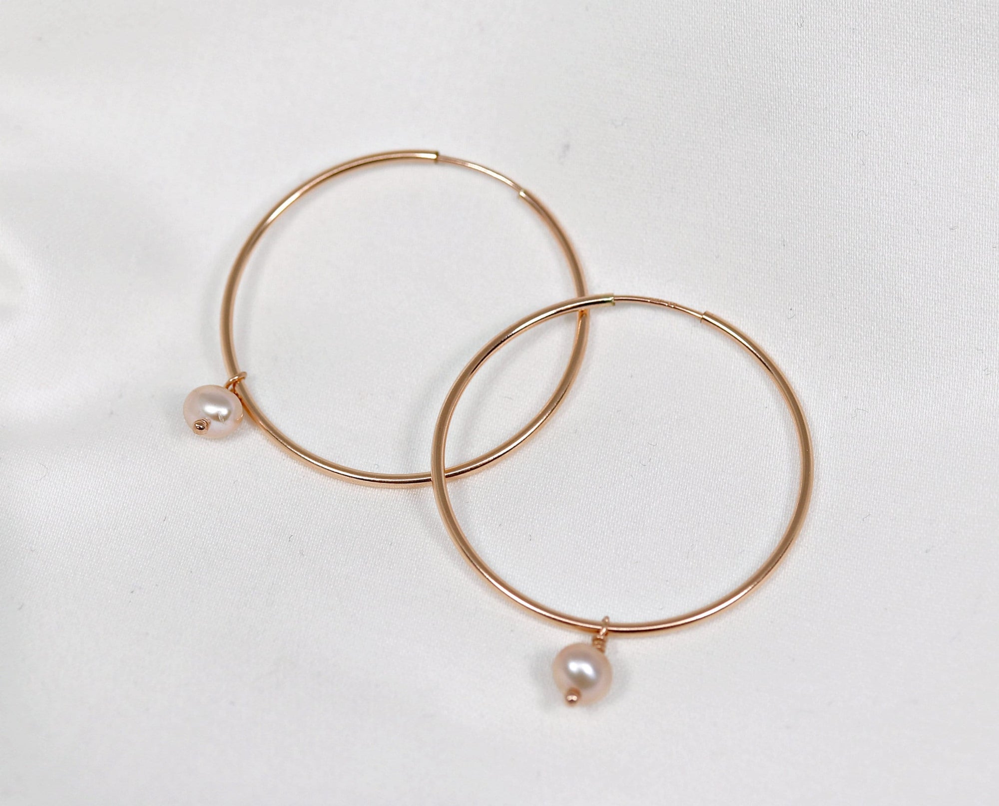 Pearl Hoop Earrings in Rose Gold or Yellow Gold, Bridal Earrings