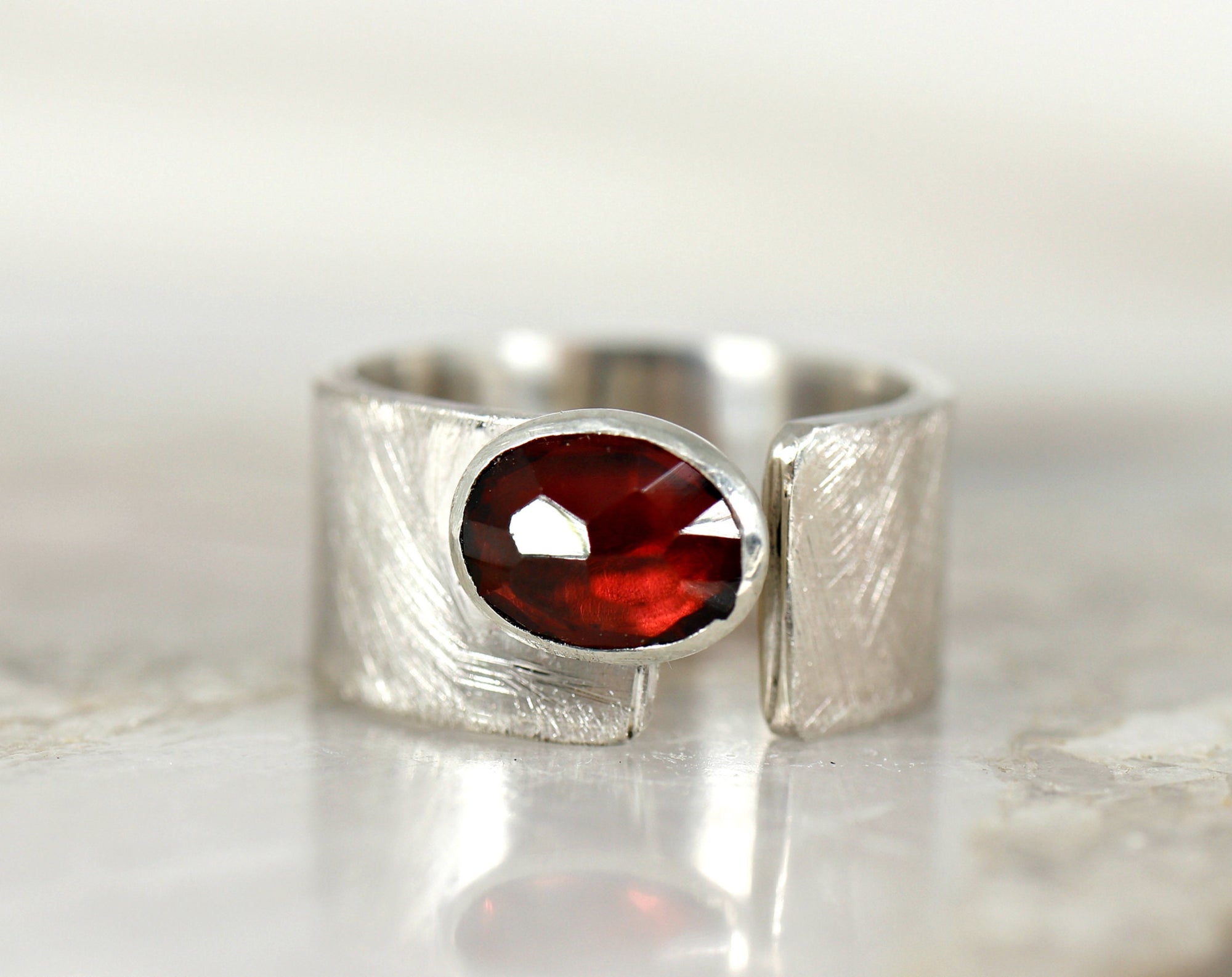 Sterling Silver Oval Garnet Statement Ring