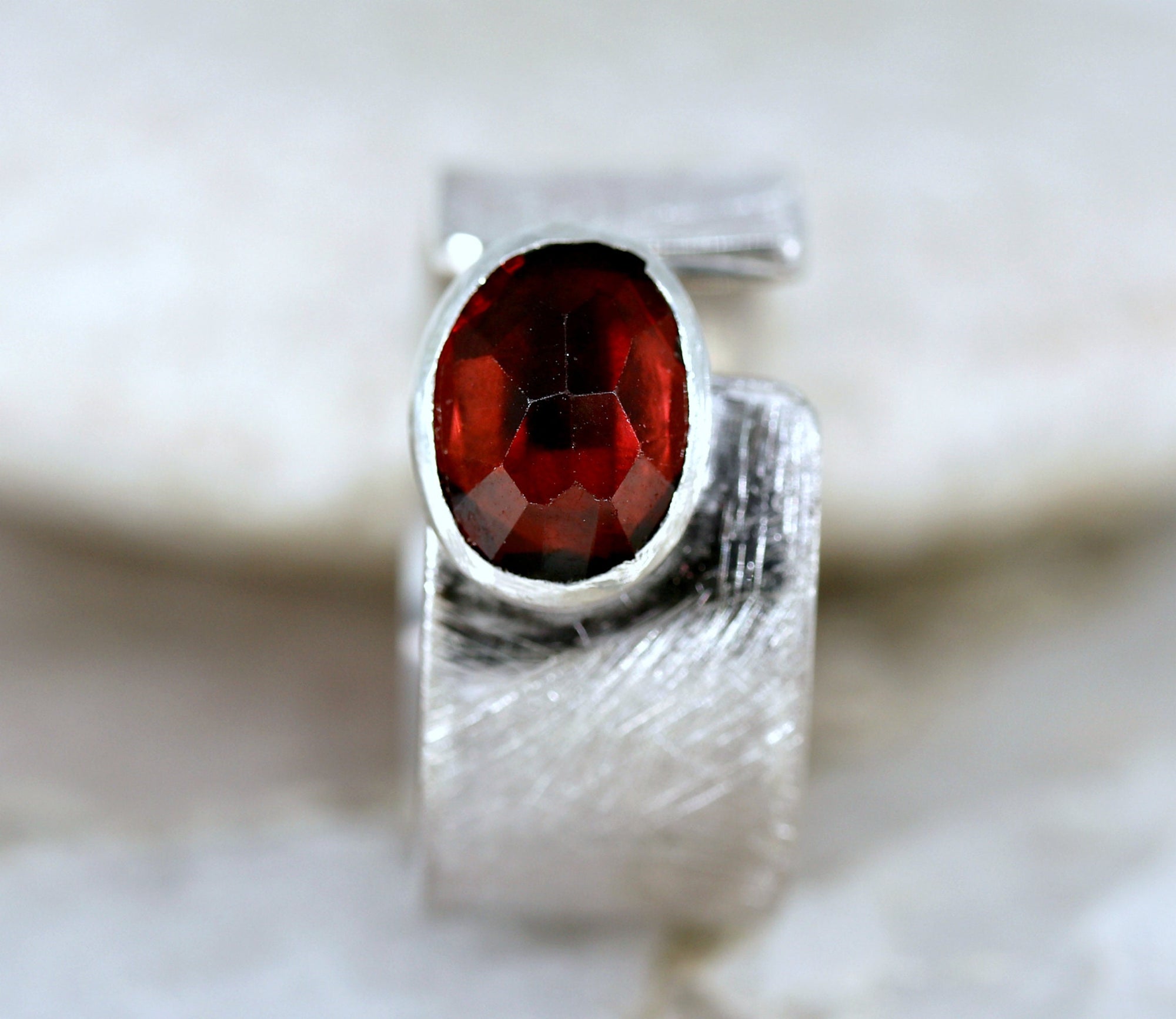 Sterling Silver Oval Garnet Statement Ring