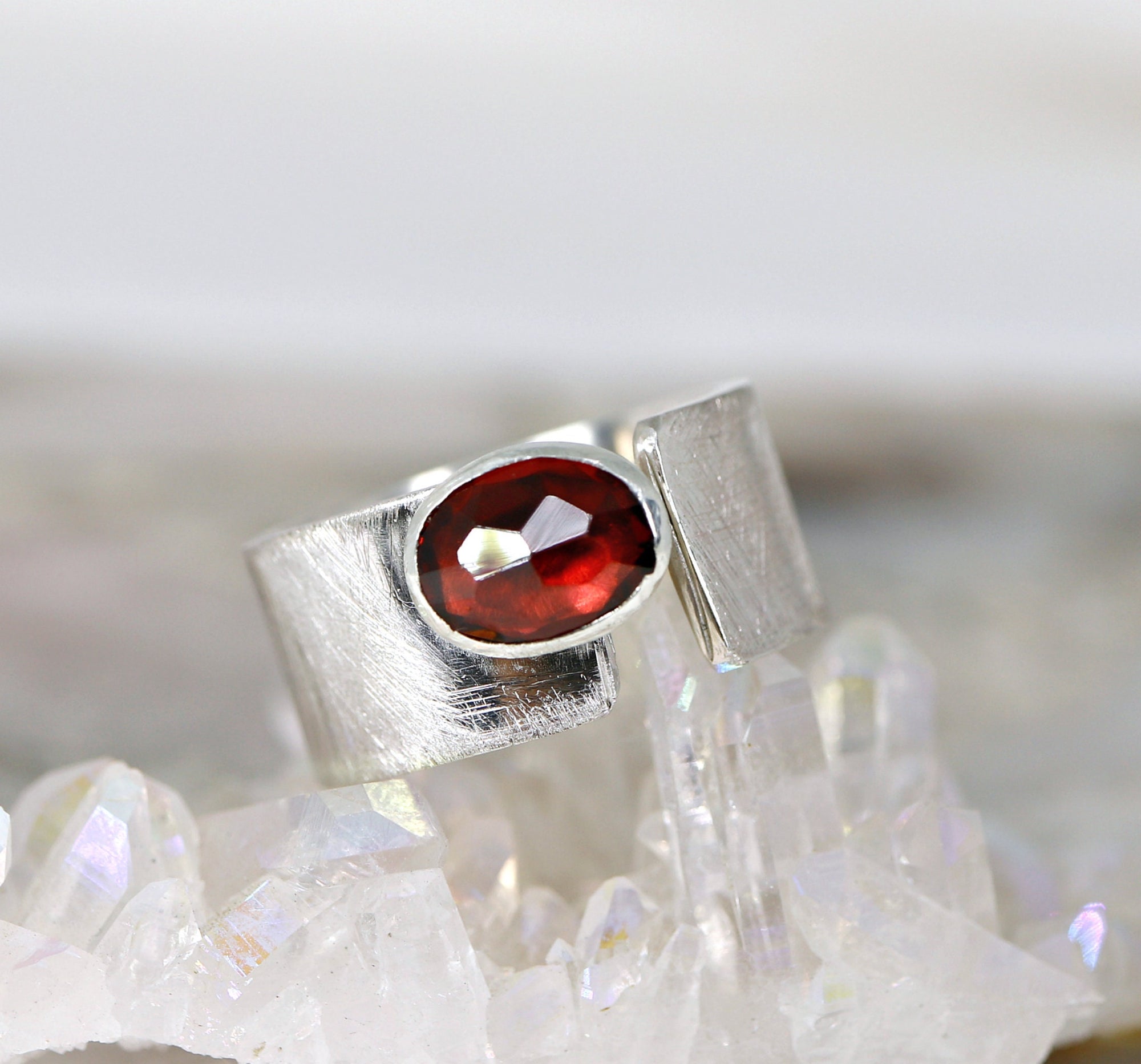 Sterling Silver Oval Garnet Statement Ring