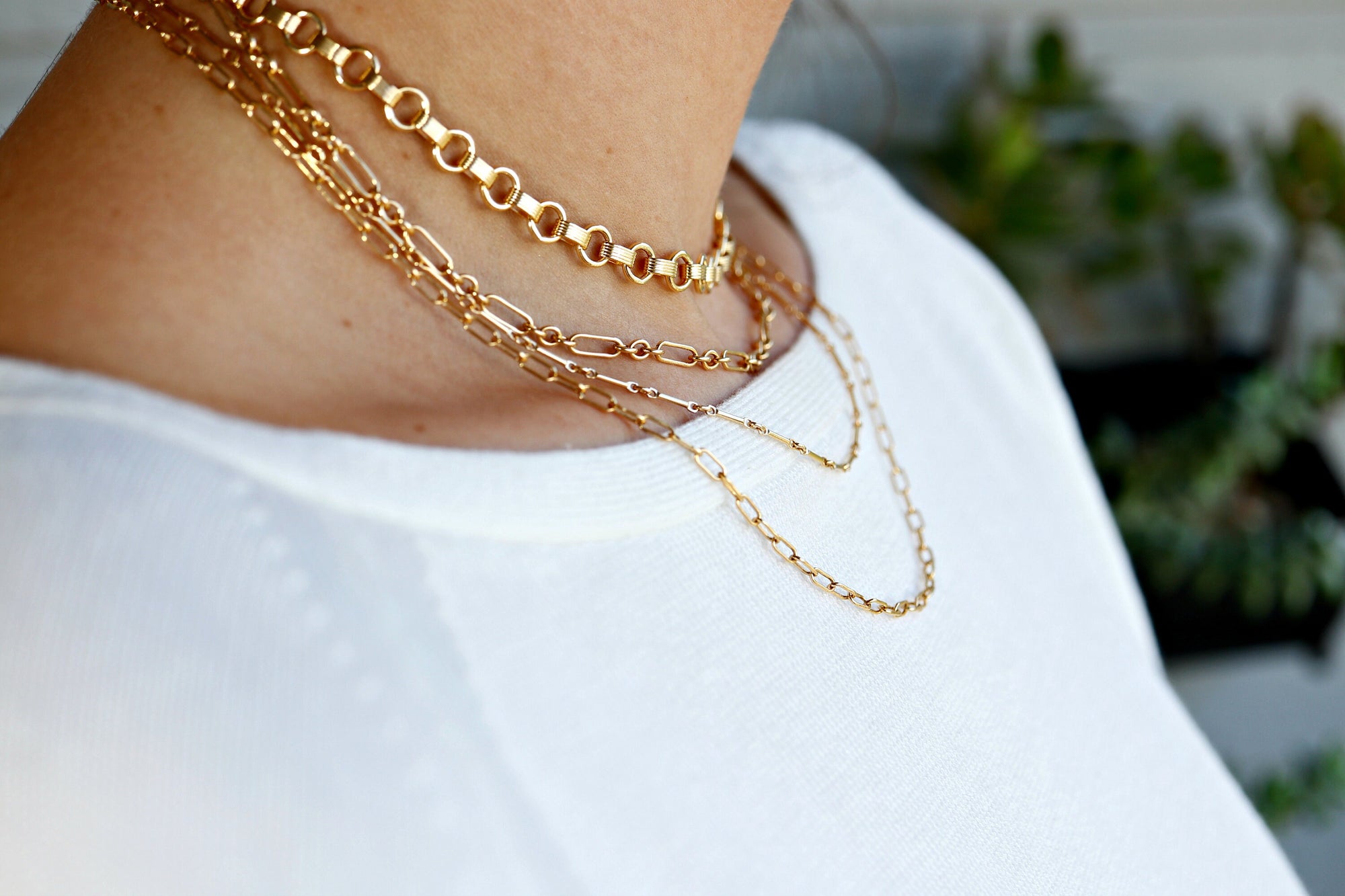 Dainty Long Short Link Gold Chain Necklace- Gold Filled