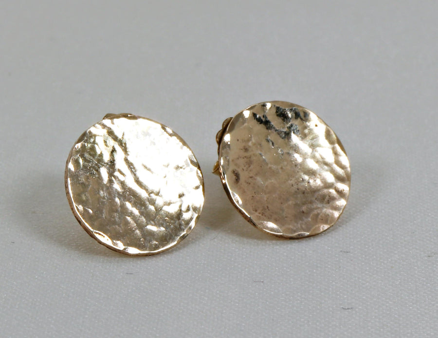 Hammered Gold Disc Stud Earrings